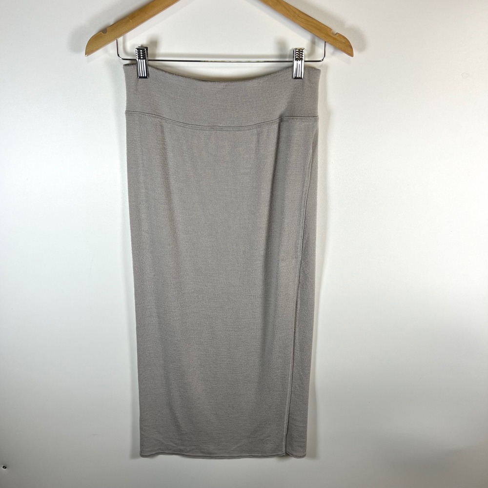 Wilfred Free Gray Ribbed Knit Midi Skirt Side Slit women' Size Small chic sexy‎